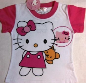 Kitty T-shirt with a bear ― Maksimka - quality children's clothing.