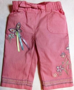 Штани льон з квітами і метеликами ― Максимка - красивий дитячий одяг оптом та в роздріб.