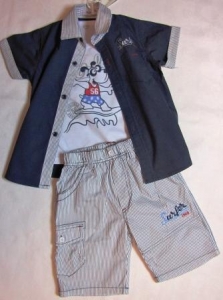 Тройка Тениска+майка+шорты синий ― Максимка - красивая детская одежда оптом и в розницу.